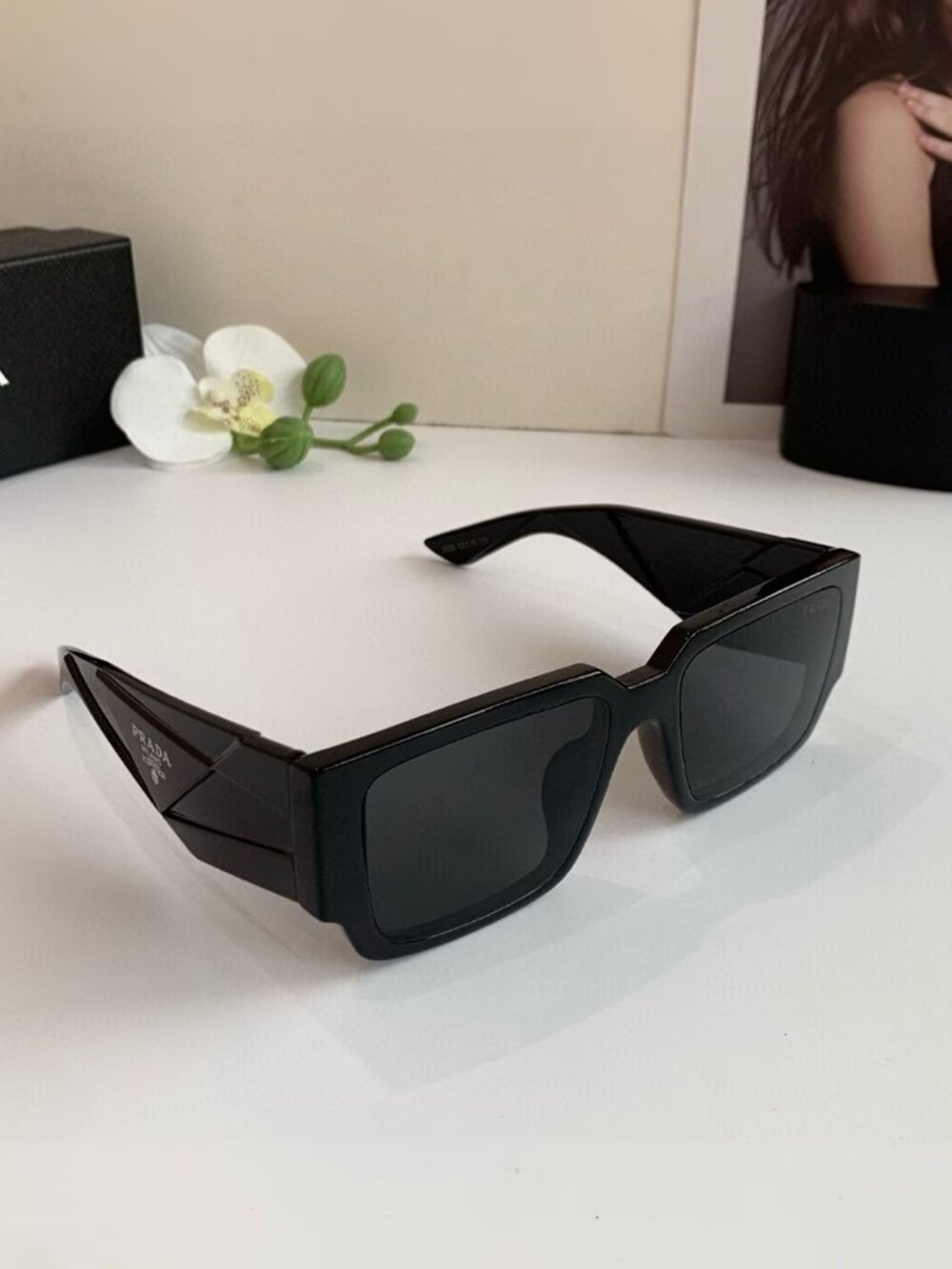 Prada Black Rectangular Men's Sunglasses